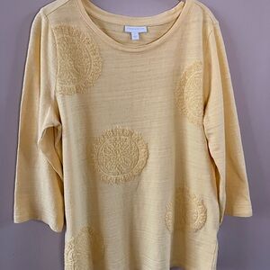Yellow 3/4 Sleeve Tunic with Textured Flower Pattern by Charter Club